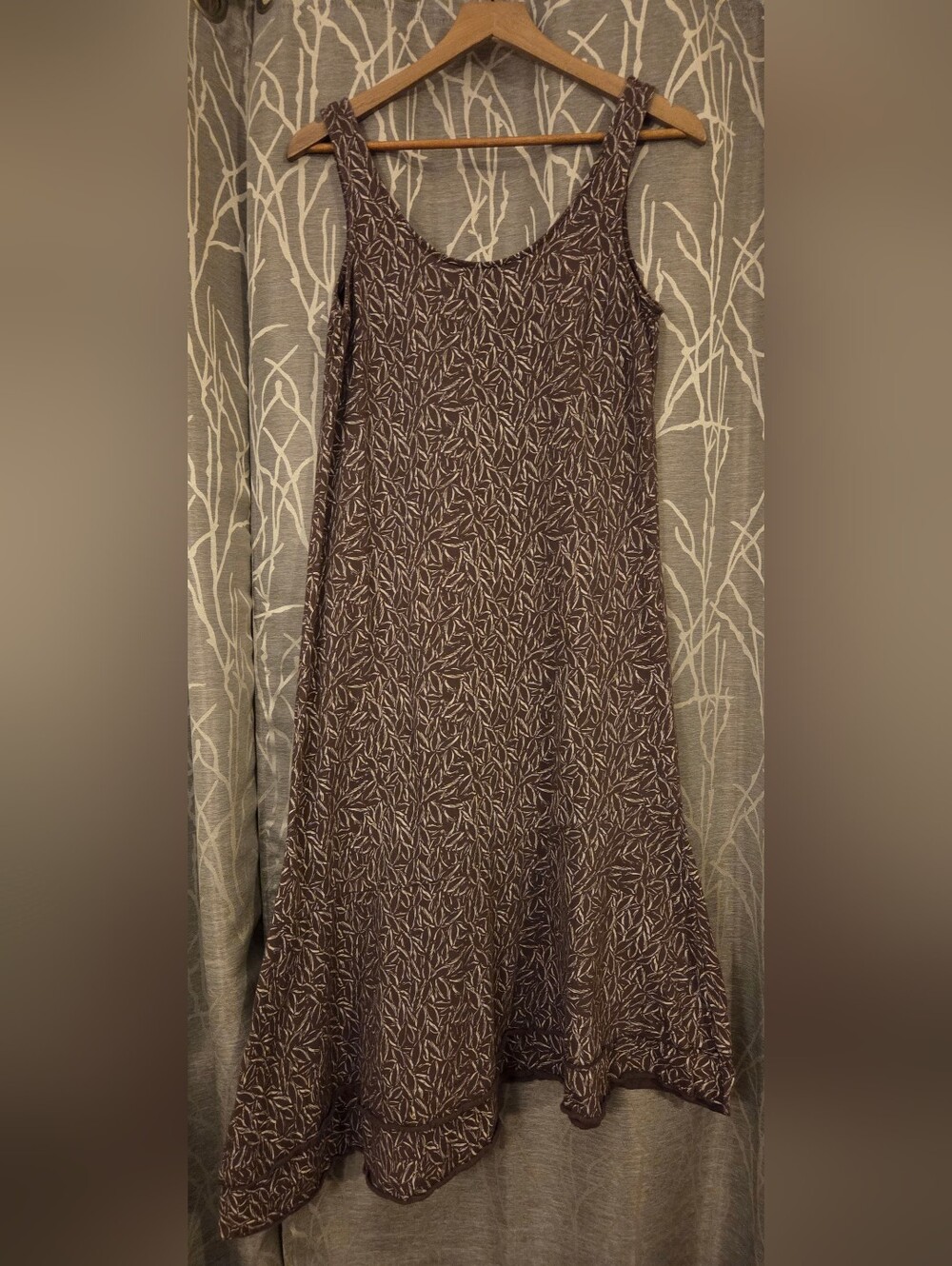 fresh produce Cotton Brown Floral Asymmetrical Tank Dress. Size M